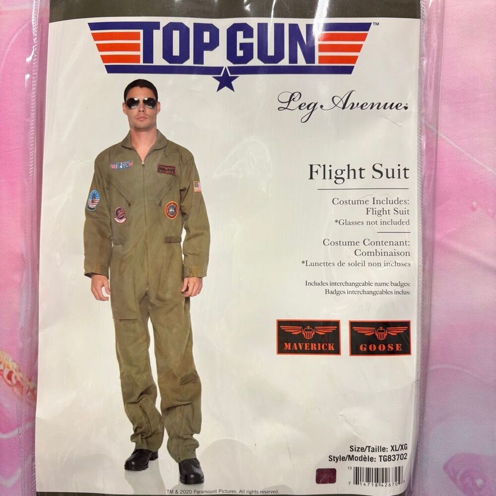 Top Gun XL Green Flight Suit Maverick Goose Leg Avenue Halloween Career Costume